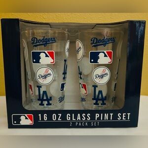 Los Angeles Dodgers Baseball 2 Pk Pint Glass Set 16 oz NEW
